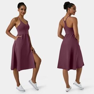 NWT Halara Everyday Midi Chill Dress-La Land in Fig Purple Burgundy Color